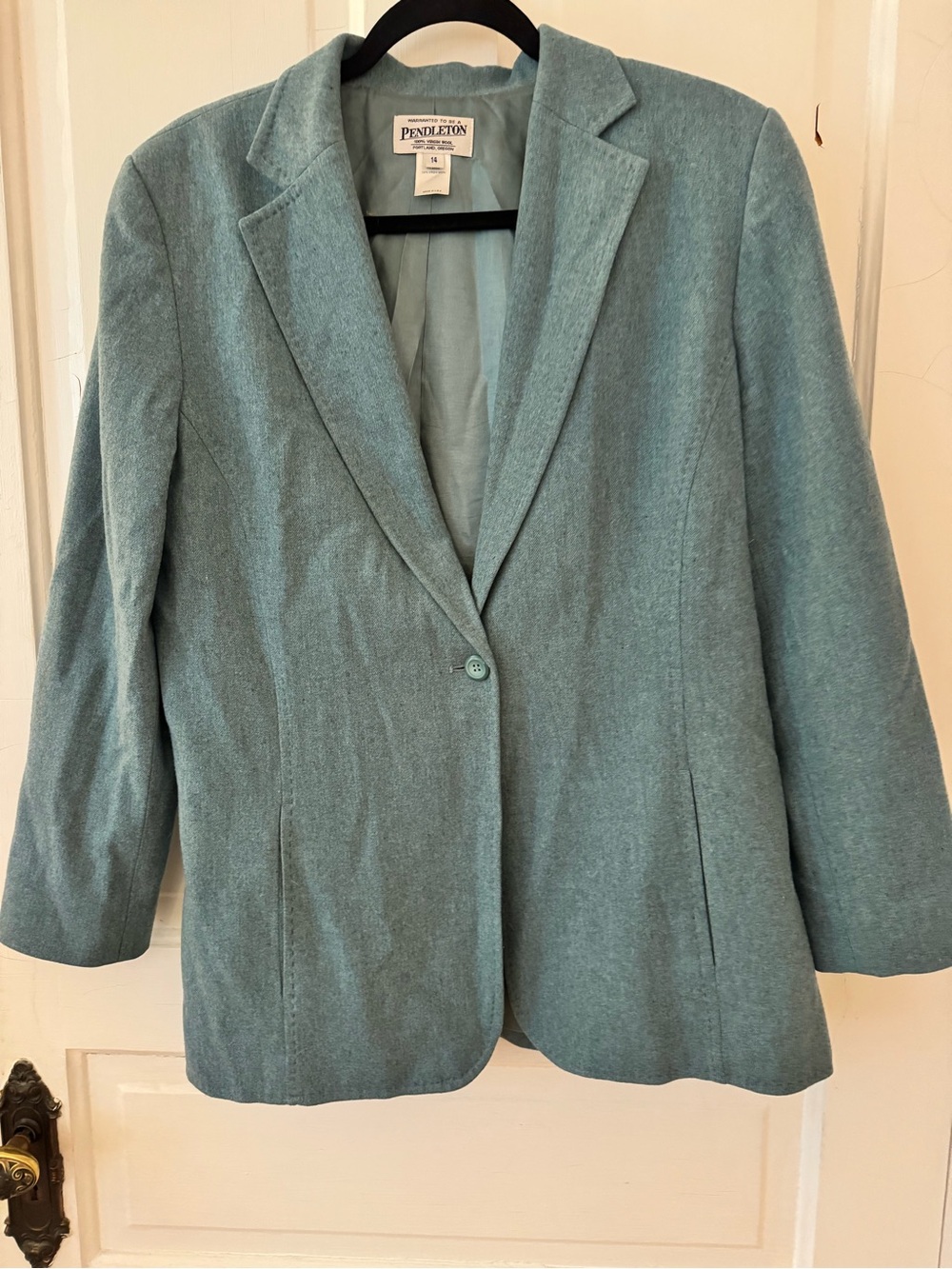 Pendleton Mint Green Wool Single-Button Blazer